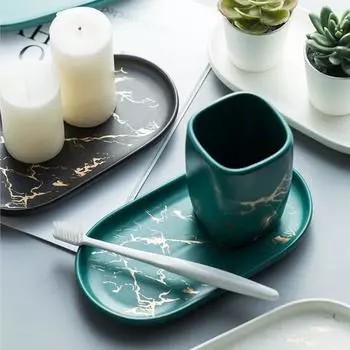 Мыльница с высокой прочностью, нескользящей гладкой поверхностью, легко моется, экономит место, керамический поднос для хранения, органайзер для ванной комнаты на столешнице для дома зелёный