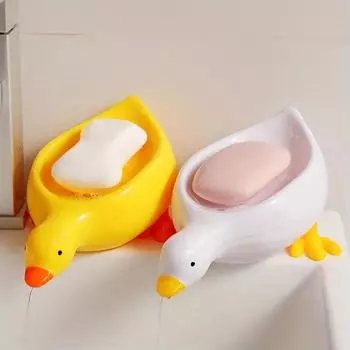 Мыльница Самоосушающаяся мыльница Симпатичная креативная полка в форме утки для душа Ванная комната Кухонная ванна Поднос для раковины Кронштейн Ванная комната белый
