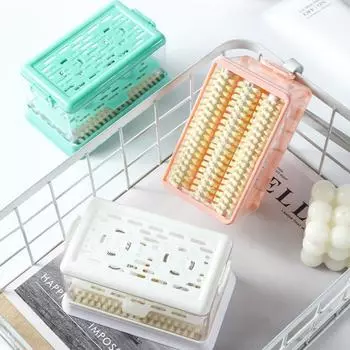 Мыльница щеточного типа, многофункциональная мыльница, стойка для мыла, ящик для хранения с крышкой для щетки, инструмент для стирки без помощи рук, переносная пенная коробка зелёный