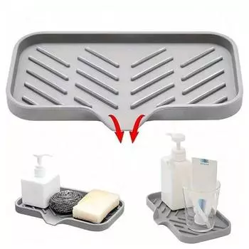 Мыльница Силиконовый поддон для раковины со сливным носиком Многоразовый Легко очищаемый Скребок для столешницы S