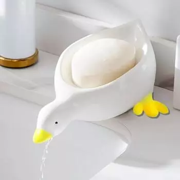 Мыльница в форме утки, симпатичная мультяшная утка, самоосушающаяся мыльница, открытая дизайнерская мыльница для душа, ванной комнаты, туалета белый