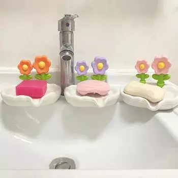 Мыльница в виде цветка, мультяшная, милая, персонализированная, стойка для хранения мыла, сливаемая, бесплатная, с присоской, контейнер для мыла, поднос, аксессуары для ванной комнаты