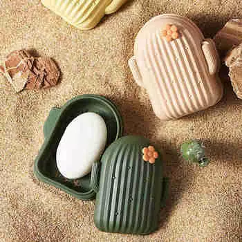 Мыльница в виде кактуса, тарелка с крышкой, сохраняющая мыло в сухом виде, легкоочищаемая мыльница для дома, душа, ванной комнаты, чехол для хранения, контейнер для мыла фиолетовый