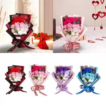 Мыльные розы Цветочные центральные украшения Подарки на День святого Валентина для нее Украшения Букет цветов на годовщину Вечеринка Реквизит для фотосъемки розовый