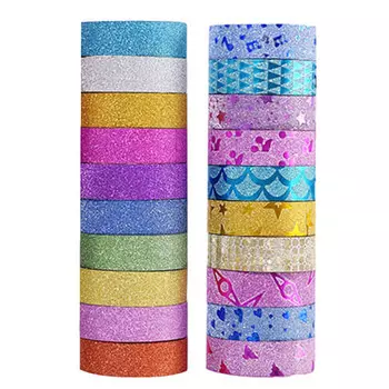 MYLCHBDJ Masking Tape Glitter Tape Cute Paper Tape Set Decorative Tape for DIY Scrapbooking Cards Gift Wrapping 15mm Width (Colorful) 20 Rolls 20 Colo