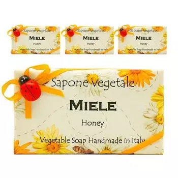 Мыло Alchimia с божьей коровкой, натуральное парфюмированное мыло ручной работы, MIELE (мед), 4 шт., 200 г.