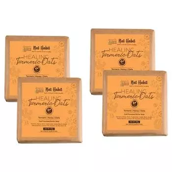 Мыло для ванны Nat Habit Healing с куркумой и овсом, обработанное холодным способом, для уменьшения шрамов, мягкого отшелушивания, удаления загара и очищения (125 г х 4)