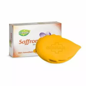 Мыло Girnar Saffron | Натуральное мыло для купания с шафраном | Мыло без парабенов 1-го класса для яркой и увлажненной кожи | 100 г | Упаковка из 4 шт.