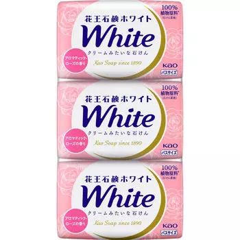 Мыло Kao White Soap White с ароматом розы, размер 3, упаковка 390 г, универсальное мыло. Перед использованием тщательно вспеньте.. Мыло общего назначения