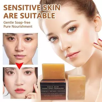 Мыло Kojic Anti-Blemish Soap с ретинолом C, коллагеном, гиалуроновой кислотой E, маслом ши и кастильским оливковым маслом One Size белый