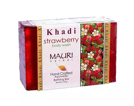 Мыло ручной работы с Клубникой (125 г), Strawberry Body Wash, Khadi Mauri