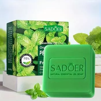 Мыло с эфирным маслом перечной мяты - 100 г, органическое и натуральное, увлажняющее, контролирующее жирность, для лица, рук и тела, обильная пена, подходит для чувствительной кожи 100g зелёный