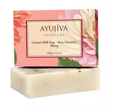 Мыло с Кокосовым молоком, Розой, Куркумой и Медом (100 г), Luxury Classic Coconut Milk Soap with Rose, Turmeric, Honey, Ayujiva Ayurveda