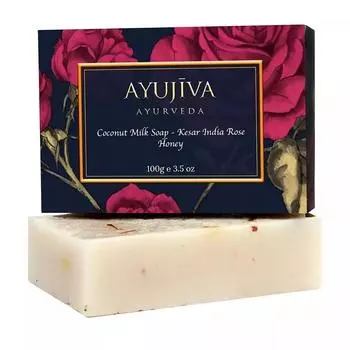 Мыло с Кокосовым молоком, Шафраном, Розой и Медом (100 г), Luxury Classic Coconut Milk Soap with Kesar, Indian Rose, Honey, Ayujiva Ayurveda