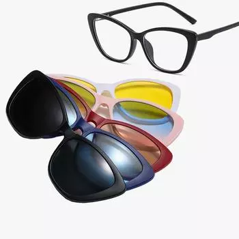 Myopia Frame Glasses Retro Men S And Women S Glasses Frame Set Glasses Five-Piece Magnetic Clip Sunglasses PC rack