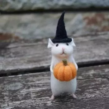 Мышь на Хэллоуин с тыквой и леденцом, войлочные животные ручной работы, рождественский подарок E