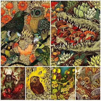 Мышь, змея и ночная сова, винтажная настенная живопись на холсте, загадочное волшебное существо джунглей, художественный постер и принт, домашний декор без рамки