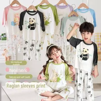 MYSIS Детский модальный пижамный комплект в скандинавском стиле весна/лето: Топ с рукавами 3/4 и брюки 7/8 для детей среднего и крупного возраста. 100