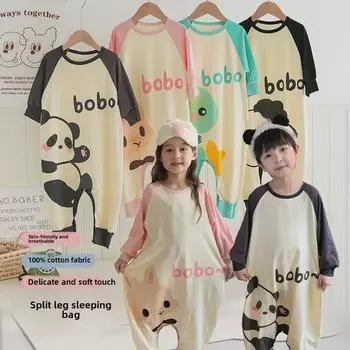 MYSIS Осенний хлопковый спальный мешок с раздельными штанинами для детей - Теплый пижамный комбинезон с защитой живота S (80, 90)