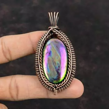 Mystic Fire Labradorite Pendant Copper Wire Wrapped Pendant Labradorite Gemstone Jewelry Handmade Pendant Copper Wire Jewelry Gift For Women