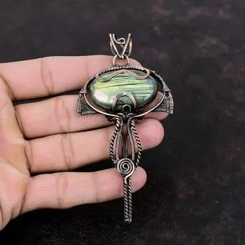 Mystic Fire Labradorite Pendant Copper Wire Wrapped Pendant Handmade Labradorite Jewelry Gemstone Pendant Copper Jewelry Gift For Engagement