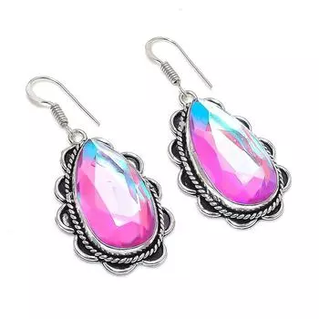Mystic Pink Topaz Handmade 925 Sterling Silver Jewelry Earring 2.05 P1q30