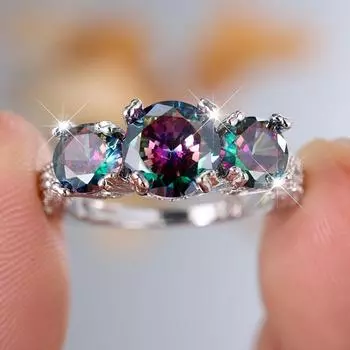 Mystic Rainbow Цирконий обручальные кольца серебряного цвета винтажные обещания обручальные кольца для женщин ювелирные изделия для вечеринок 5 разноцветный
