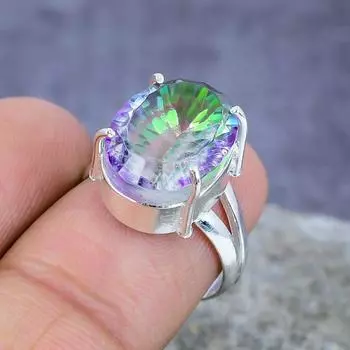 Mystic Rainbow Topaz Gemstone Стерлингового Серебра 925 Кольцо Ювелирные Изделия Свадебный Подарок 4 белый