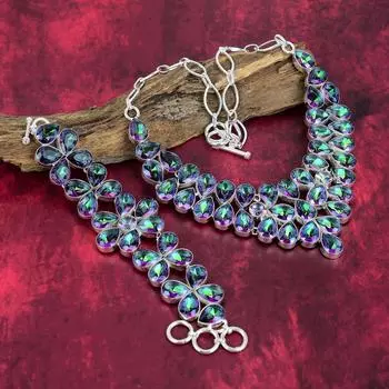 Браслет Mystic Topaz из цельного серебра 925 пробы, ожерелье ручной работы с драгоценными камнями, комплект украшений из браслета и ожерелья на День памяти Adjustable With 8 -18 белый