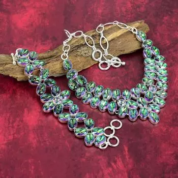 Ожерелье из цельного серебра 925 пробы с мистическим топазом, браслет ручной работы с драгоценными камнями, комплект ожерелья и браслета на День памяти Adjustable With 8 -18 белый