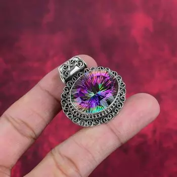 Кулон Mystic Topaz, ювелирные изделия из цельного серебра 925 пробы, ювелирные изделия с драгоценными камнями, ювелирные изделия ручной работы в подарок на свадьбу 1.50 Inches белый