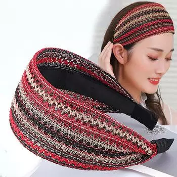 Мытье лица в богемном стиле, тканевые аксессуары для волос для девочек, сетчатый обруч на голову, широкая боковая повязка на голову, повязка для волос