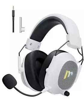 Mytrix Gaming PS5 Gaming Detachable Noise Isolating 3WAY Connection Compatible with Stereo Gaming RGB LED Gift White Headset, Headphones, Microphone,