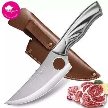 MYVIT с крышкой Нож для обвалки из нержавеющей стали Кухонный нож шеф-повара Тесак для мяса На открытом воздухе Кемпинг Кулинария Резак Нож мясника Кухонный инструмент