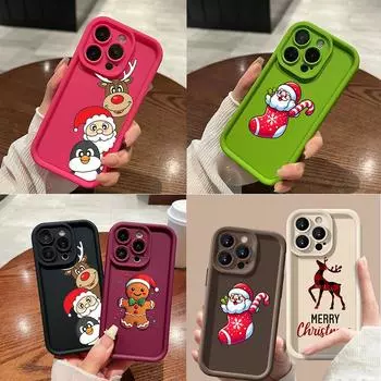 N102 Счастливого Рождества, Нового года, мягкие чехлы для телефонов с ангельскими глазками для iPhone 16, 15, 14, 13, 11, Pro Max, 8, 7, 6s Plus, 12 mini, XR, XS Max, SE, противоударный чехол for iPhone 11