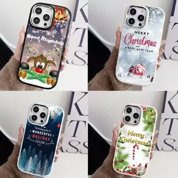 N106 Happy New Year Christmas мягкие чехлы для телефонов Samsung S24 S23 Plus A15 A35 A54 Infinix Hot 40i Tecno Plating Frame Camera Protector Back Cover Samsung A02