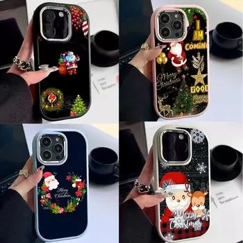 N108 Happy New Year Christmas design Soft Phone Cases for iPhone 16 Pro Max Xiaomi 11 Lite 5G Redmi Note 11s Plating Frame Camera Protector Back Cover for iPhone 11
