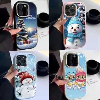 N110 С Новым годом, Рождеством, снеговиком, мягкие чехлы для телефонов iPhone 16Pro Max Xiaomi 11 Lite 5G NE Redmi Plating Frame Camera Protector Back Cover for iPhone 11