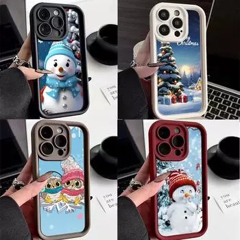 N110 С Новым годом, Счастливого Рождества, снеговик, мягкие чехлы для телефонов с ангельскими глазками для Samsung S23 S24 Ultra S21 A54 A34 A13 A14 A06 A24 Realme, противоударный чехол Samsung A03
