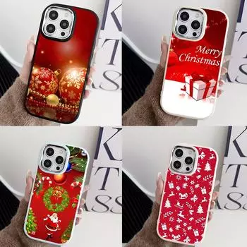 N111 Merry Christmas art Happy New Year мягкие чехлы для телефонов Samsung S24 S23 A15 A12 A35 A54 Infinix Hot 40i Plating Frame Camera Protector Back Cover Samsung A02