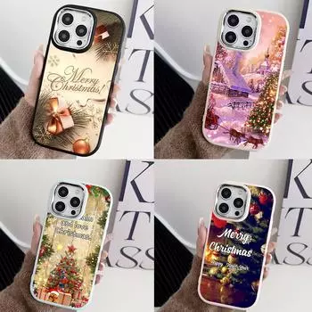 N114 Веселого Рождества дизайн арт С Новым годом Мягкие чехлы для телефонов Samsung S24 A15 A35 A54 Infinix Hot 40i Plating Frame Camera Protector Back Cover Samsung A02