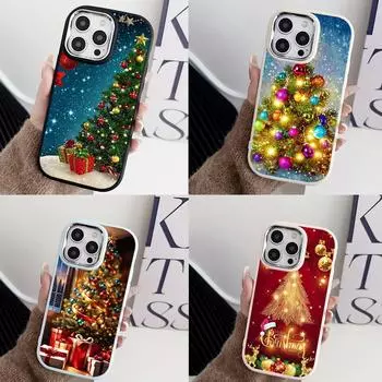 N117 Новогодние Рождественские художественные мягкие чехлы для телефонов Samsung S24 S23 A15 A12 A35 A54 Infinix Hot 40i Tecno Plating Frame Camera Protector Back Cover Samsung A02
