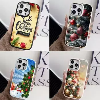 N118 Новогодний Веселый Рождественский дизайн Мягкие чехлы для телефонов Samsung S24 S23 A15 A35 A54 Infinix Hot 40i Tecno Plating Frame Camera Protector Back Cover Samsung A02