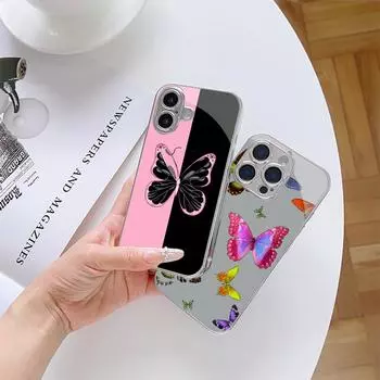 Чехол для телефона N143 Butterfly art для iPhone 16 15 Pro Max Samsung S24 S23 Ultra A54 A35 A52 Xiaomi Redmi Note 13 12 Pro с покрытием из закаленного стекла for iPhone 6/6S