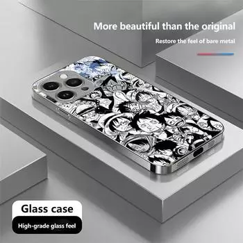 N199 Новый стильный чехол для телефона One Piece Luffy Gear 5 для iPhone 16 15 Pro Max 8 Samsung S24 S23 A54 A35 Redmi Note13 Pro с позолоченной рамкой и закаленным стеклом for iPhone 6/6S