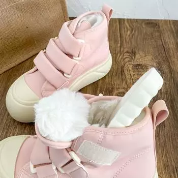 N2002M латексная стелька бархатные высокие туфли на толстой подошве с липучкой женские маленькие белые хлопковые туфли зимние теплые туфли для катания на доске 35 светло-желтого