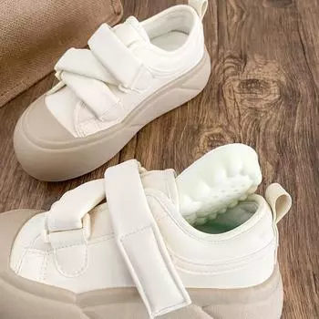 N2003 latex insole/Velcro platform bread shoes women s shoes 2025 spring popular white shoes round head board shoes 35 светло-желтого
