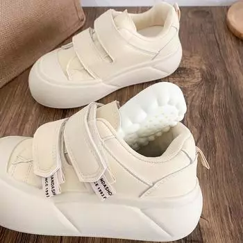 N2005 latex insole/platform bread shoes women s shoes little white shoes 2025 spring new popular Velcro board shoes 35 светло-желтого