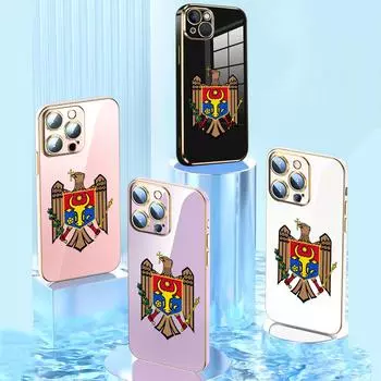 N21 Государственный герб Молдовы с золотым покрытием края Мягкий чехол для телефона из ТПУ для iPhone 15 14 13 Pro Max 8 Plus Xiaomi 13T Redmi Note 12S Противоударная задняя крышка for iPhone 11