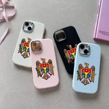 N21 Мягкая задняя крышка с национальным гербом Молдовы для iPhone 15 Pro Max Samsung A14 Xiaomi Poco F5 Redmi Huawei Honor Plated Frame Protector Case for iPhone 7